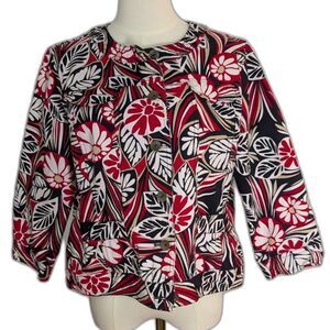 Ruby Rd Boho Floral Denim Jacket Size 12 Button Front Cotton